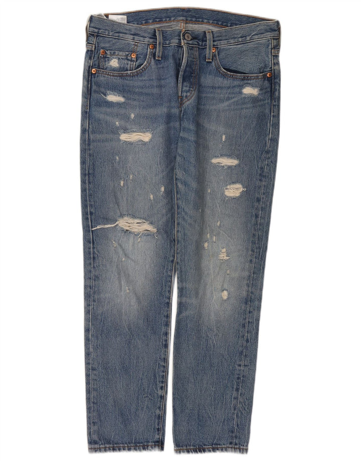 Женские потертые прямые джинсы Levi's 501 W29 L28, синий хлопок