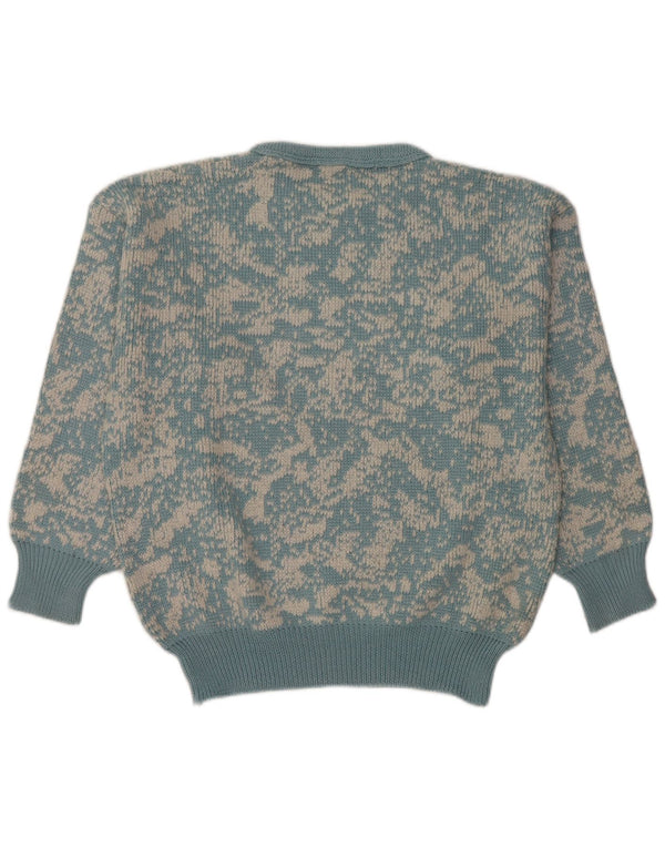 Винтажный женский джемпер с круглым вырезом и абстрактным узором, Великобритания, 16, большой синий цвет