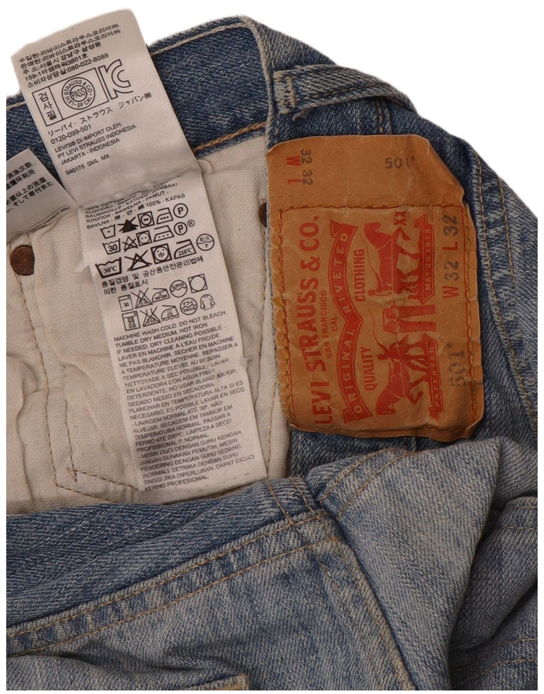 Мужские прямые джинсы Levi's 501 W32 L32 синие, хлопок