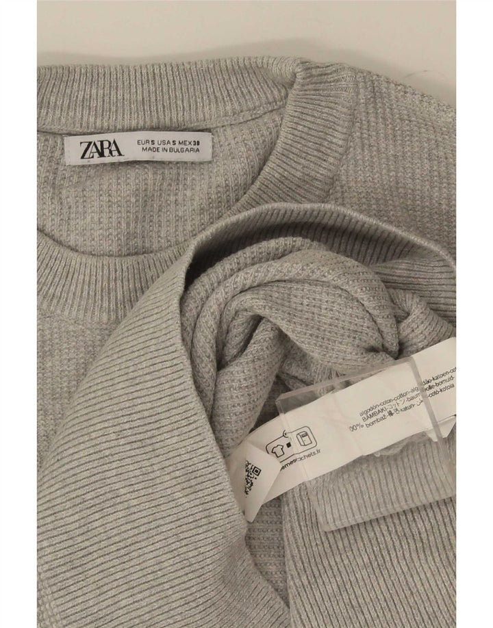 Мужской джемпер с круглым вырезом Zara, маленький серый хлопковый свитер