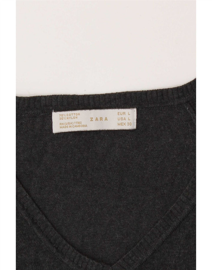 Женский укороченный джемпер с v-образным вырезом Zara UK 14, большой серый цвет