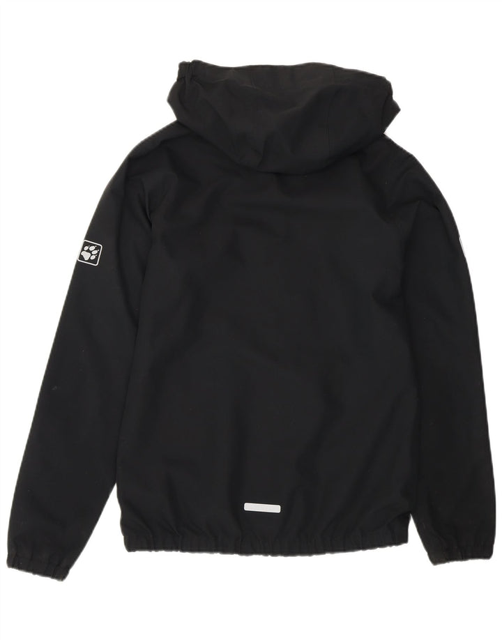 Дождевик с капюшоном и графическим рисунком для мальчиков Jack Wolfskin, 11–12 лет, черный полиэстер