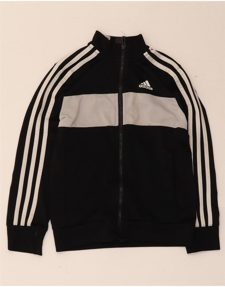 Спортивный костюм Adidas для мальчиков, верхняя куртка 7-8 лет, черный полиэстер с цветными блоками