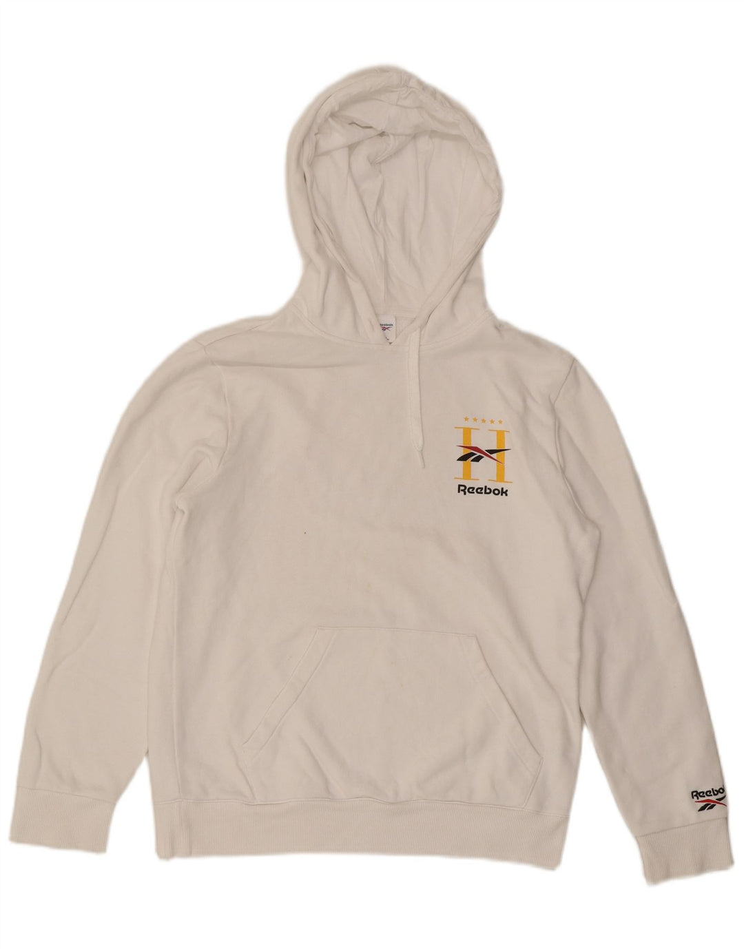 REEBOK Mens Graphic Hoodie Jumper Medium White Cotton