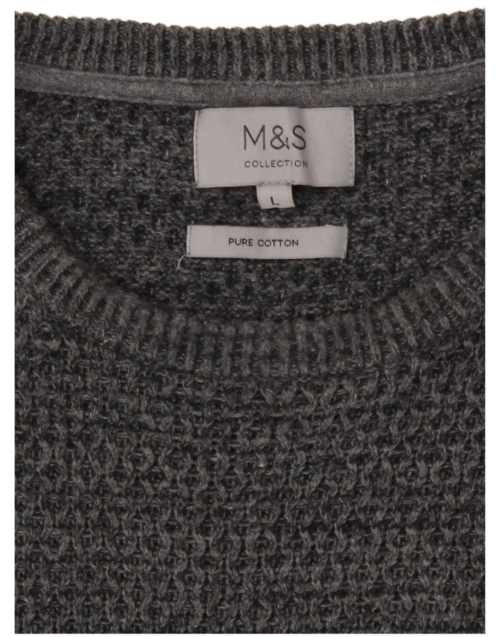 Мужской джемпер с круглым вырезом Marks & Spencer, большой серый хлопковый крапчатый свитер