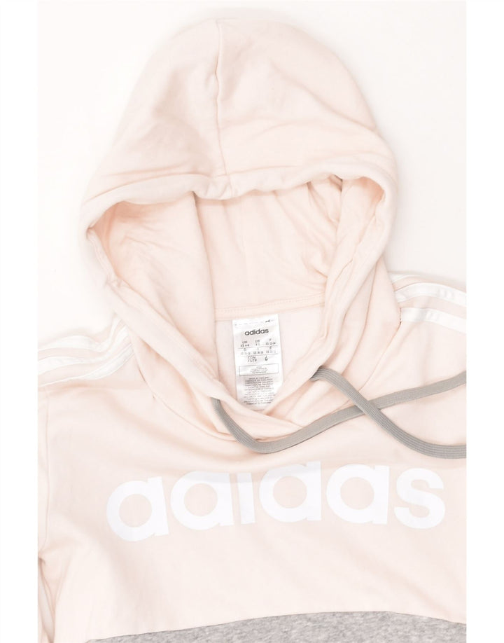 ADIDAS Womens Graphic Hoodie Jumper Size 4-6 XS Pink Colourblock Cotton | Vintage Adidas | Thrift | Second-Hand Adidas | Used Clothing | Messina Hembry 