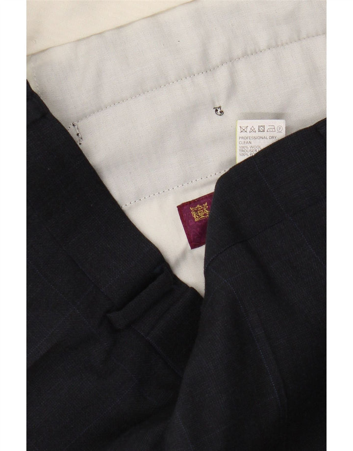 Мужские прямые костюмные брюки Marks & Spencer W38 L29 темно-синие, шерстяные в клетку