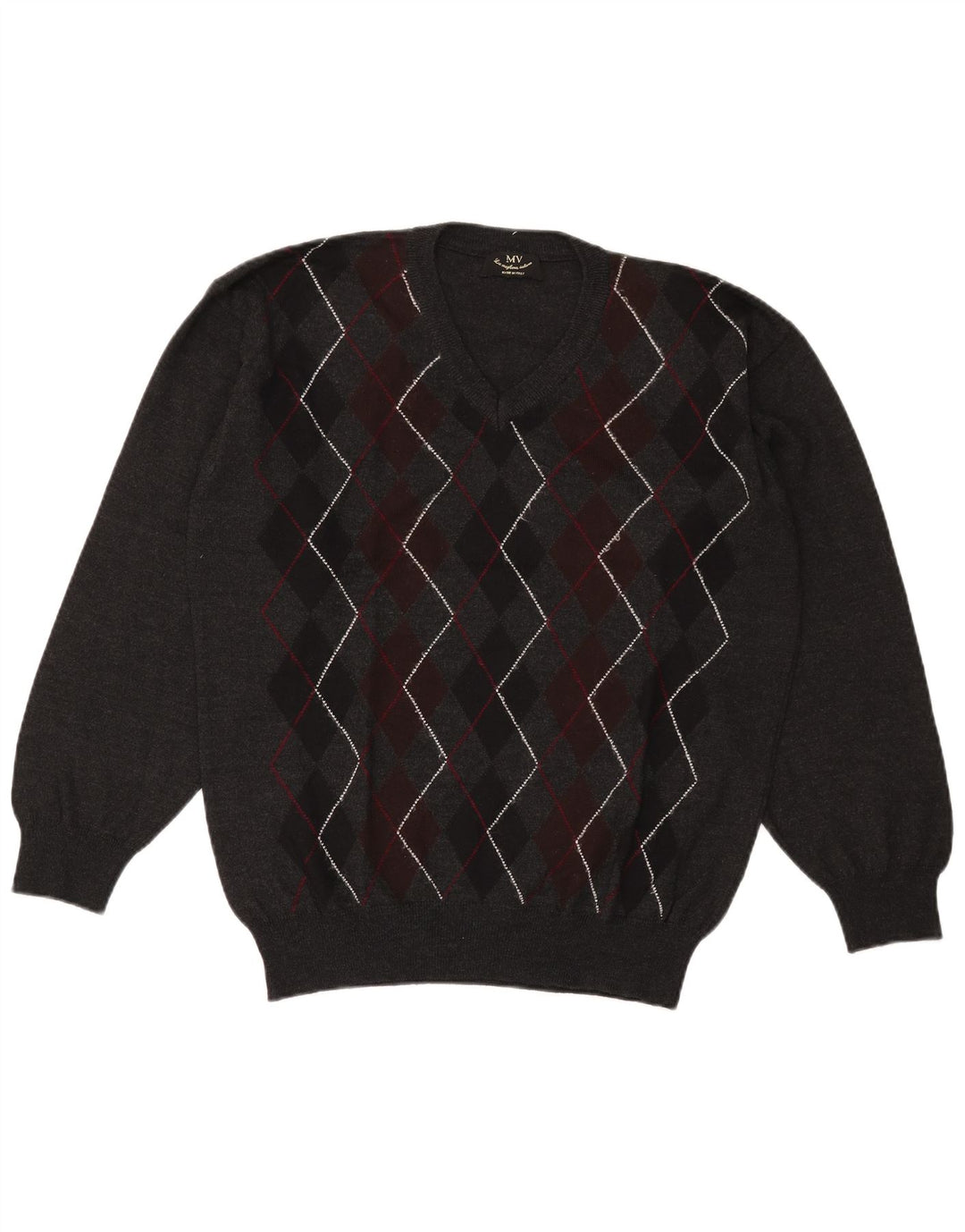 Винтажный мужской джемпер с v-образным вырезом XL, серый цвет Argyle/Diamond Wool