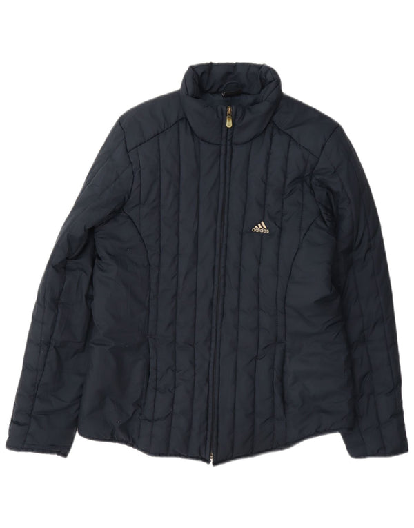 Женская стеганая куртка Adidas UK 10, маленькая, темно-синяя, полиэстер