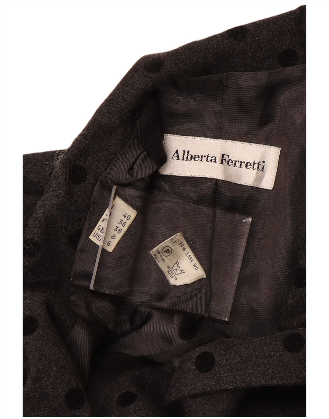 ALBERTA FERRETTI Женское пальто UK 8 маленькое серое в горошек