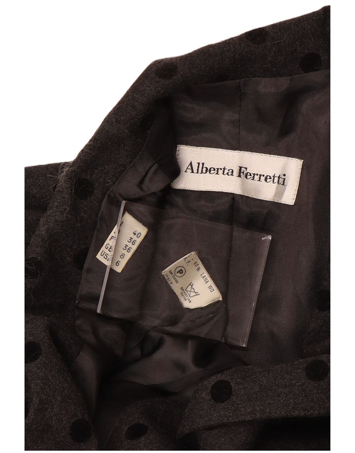 ALBERTA FERRETTI Женское пальто UK 8 маленькое серое в горошек