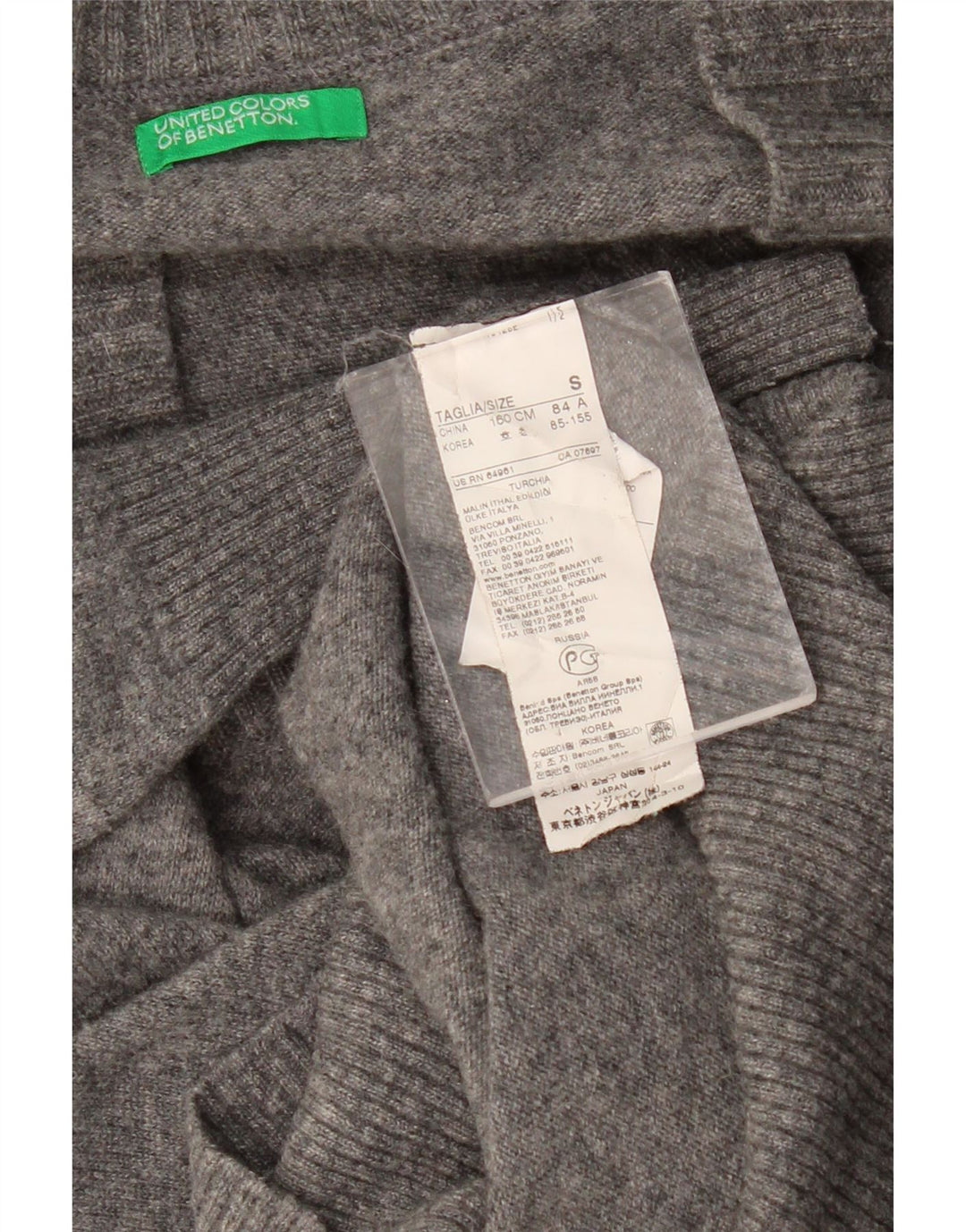 BENETTON Женский длинный длинный джемпер с v-образным вырезом, Великобритания 10, маленький серый