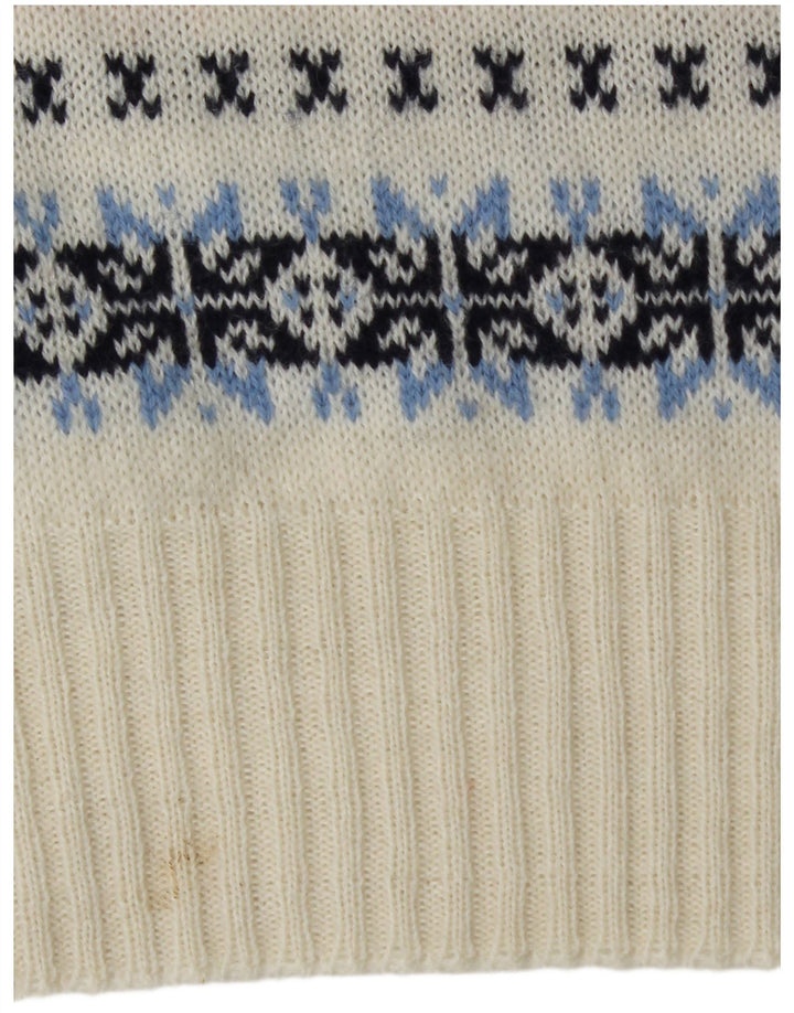 OUI Womens Crew Neck Jumper Sweater UK 14 Medium White Fair Isle Wool
