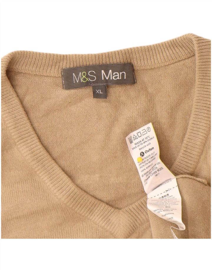 Мужской джемпер с v-образным вырезом Marks & Spencer XL, бежевый акрил