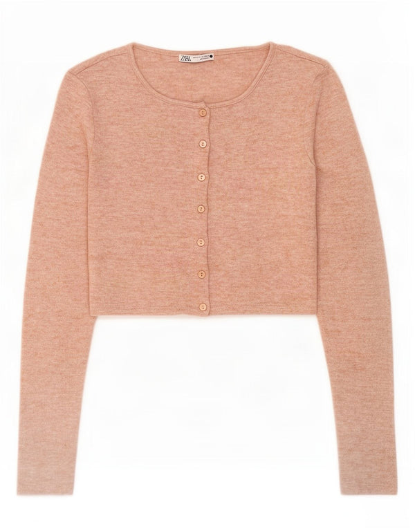 Женский укороченный кардиган Zara UK 12, средний бежевый в крапинку