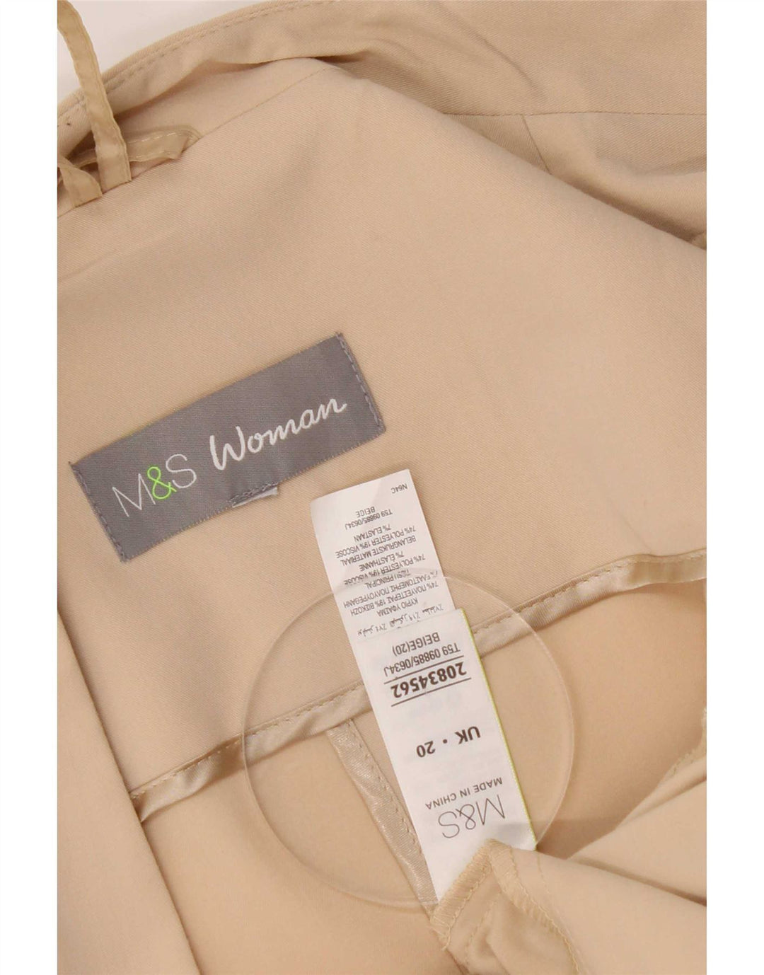 Женский открытый пиджак Marks & Spencer UK 20 2XL бежевый из полиэстера