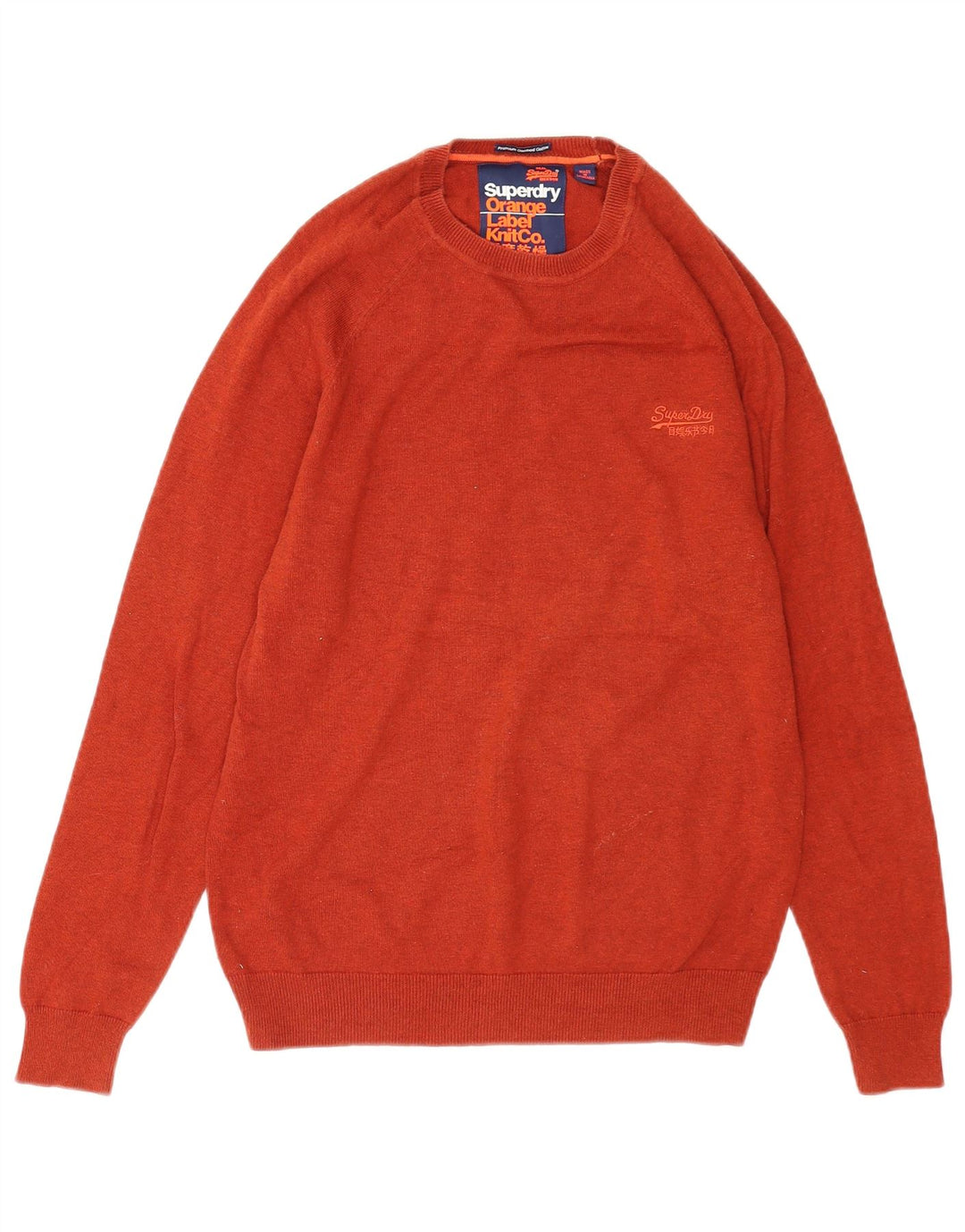 Мужской джемпер с круглым вырезом Superdry, хлопковый свитер среднего оранжевого цвета