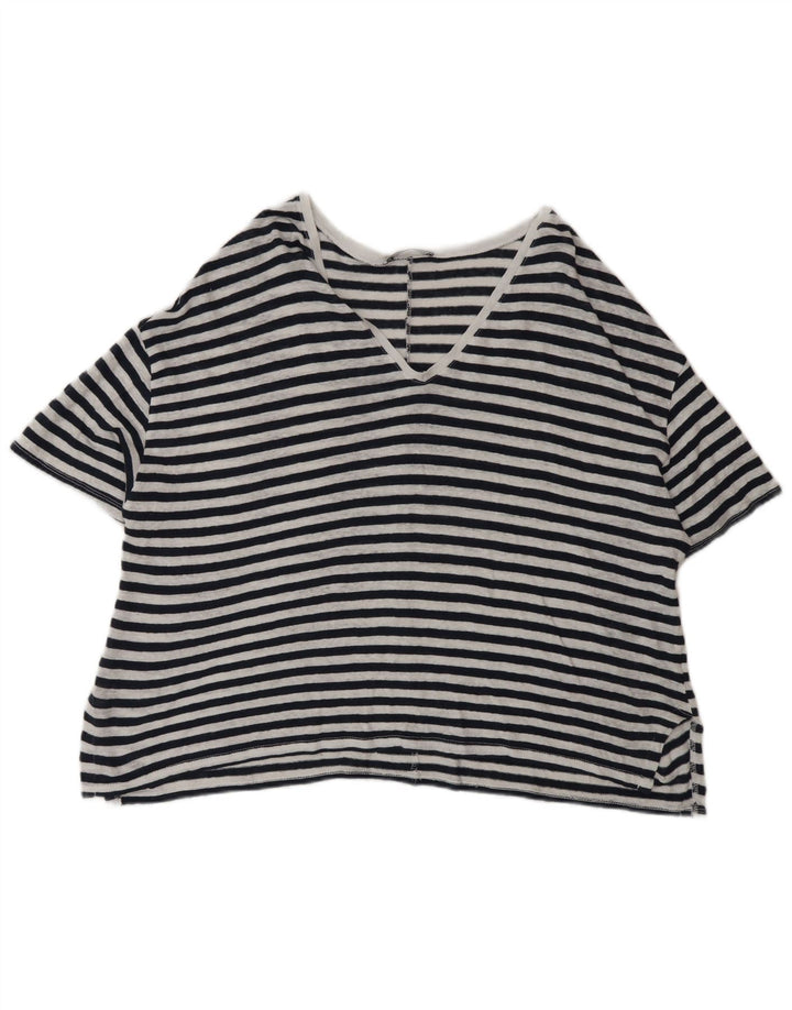 Женская футболка оверсайз Zara Top UK 14, средний черный в тонкую полоску