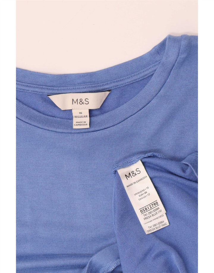 Женский топ с длинным рукавом Marks & Spencer UK 16, большой синий, вискоза