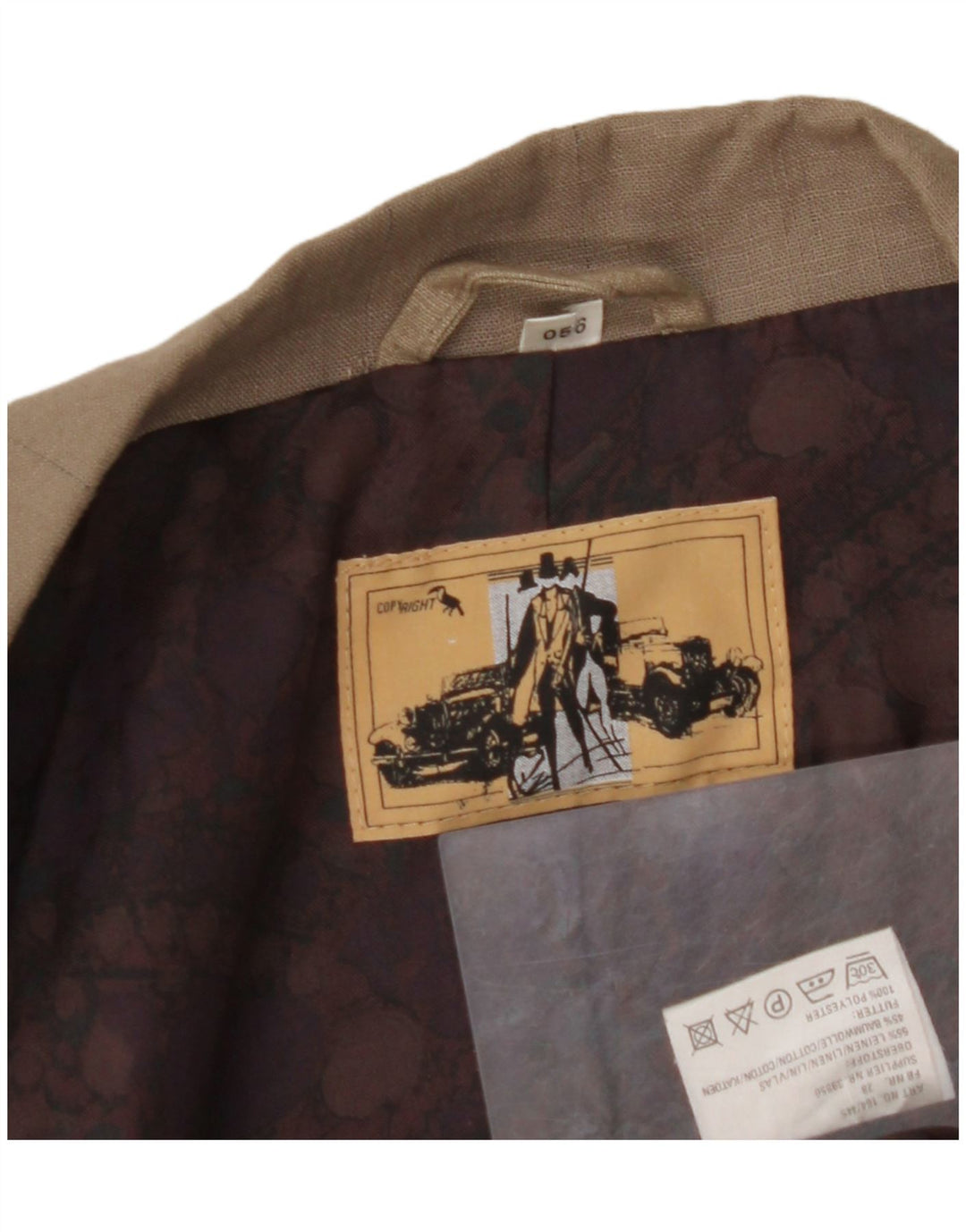 VINTAGE Мужской двубортный пиджак EU 56 3XL Коричневый льняной пиджак