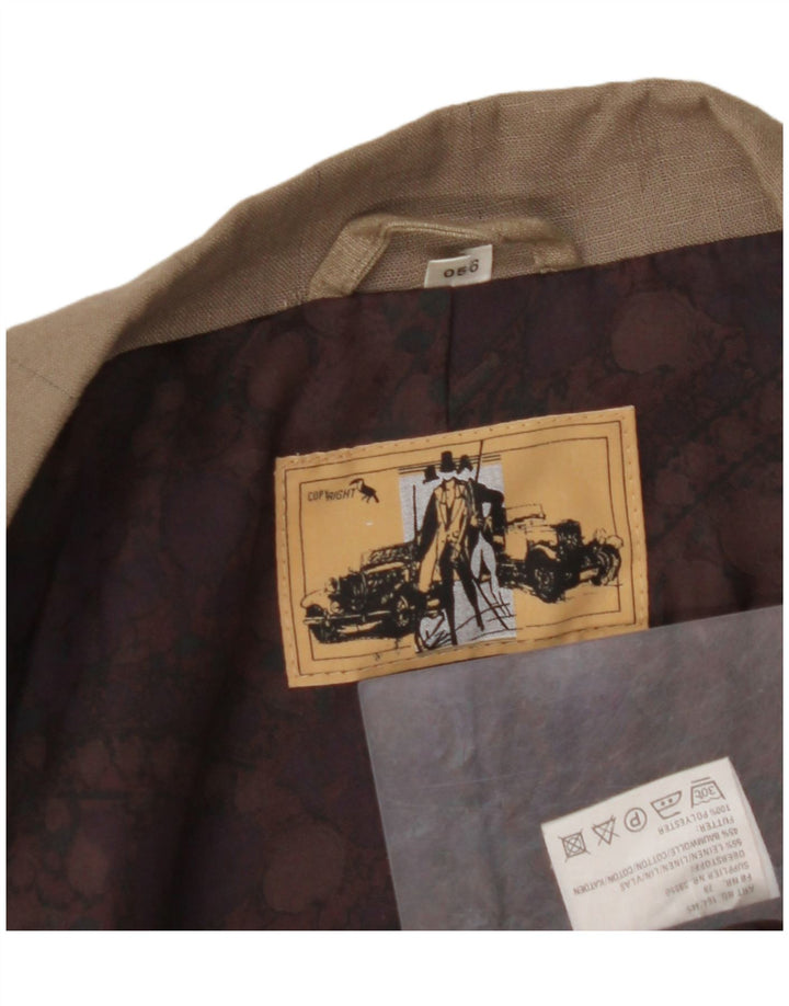 VINTAGE Мужской двубортный пиджак EU 56 3XL Коричневый льняной пиджак