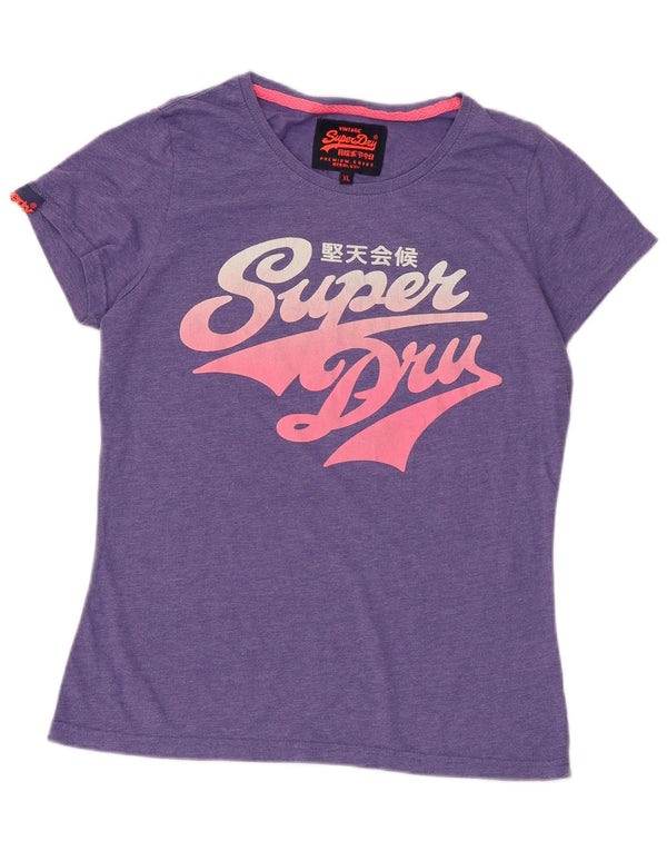 SUPERDRY Женская футболка с рисунком Top UK 18 XL Фиолетовый хлопок