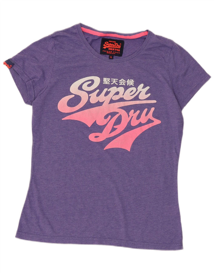 SUPERDRY Женская футболка с рисунком Top UK 18 XL Фиолетовый хлопок