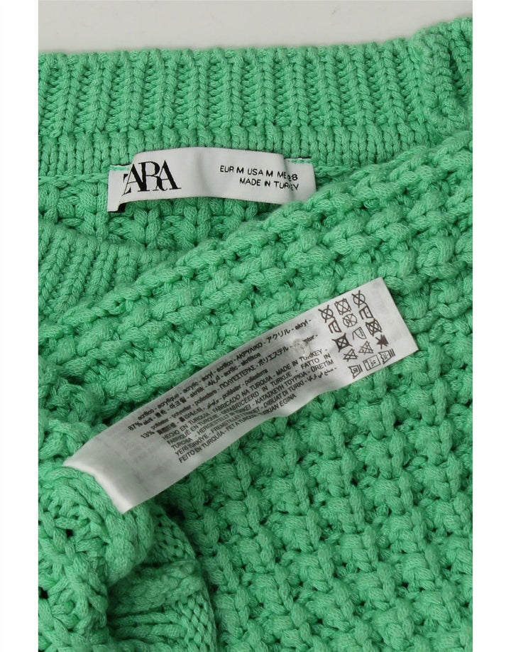 Женский укороченный джемпер с круглым вырезом Zara UK 14, средний зеленый цвет
