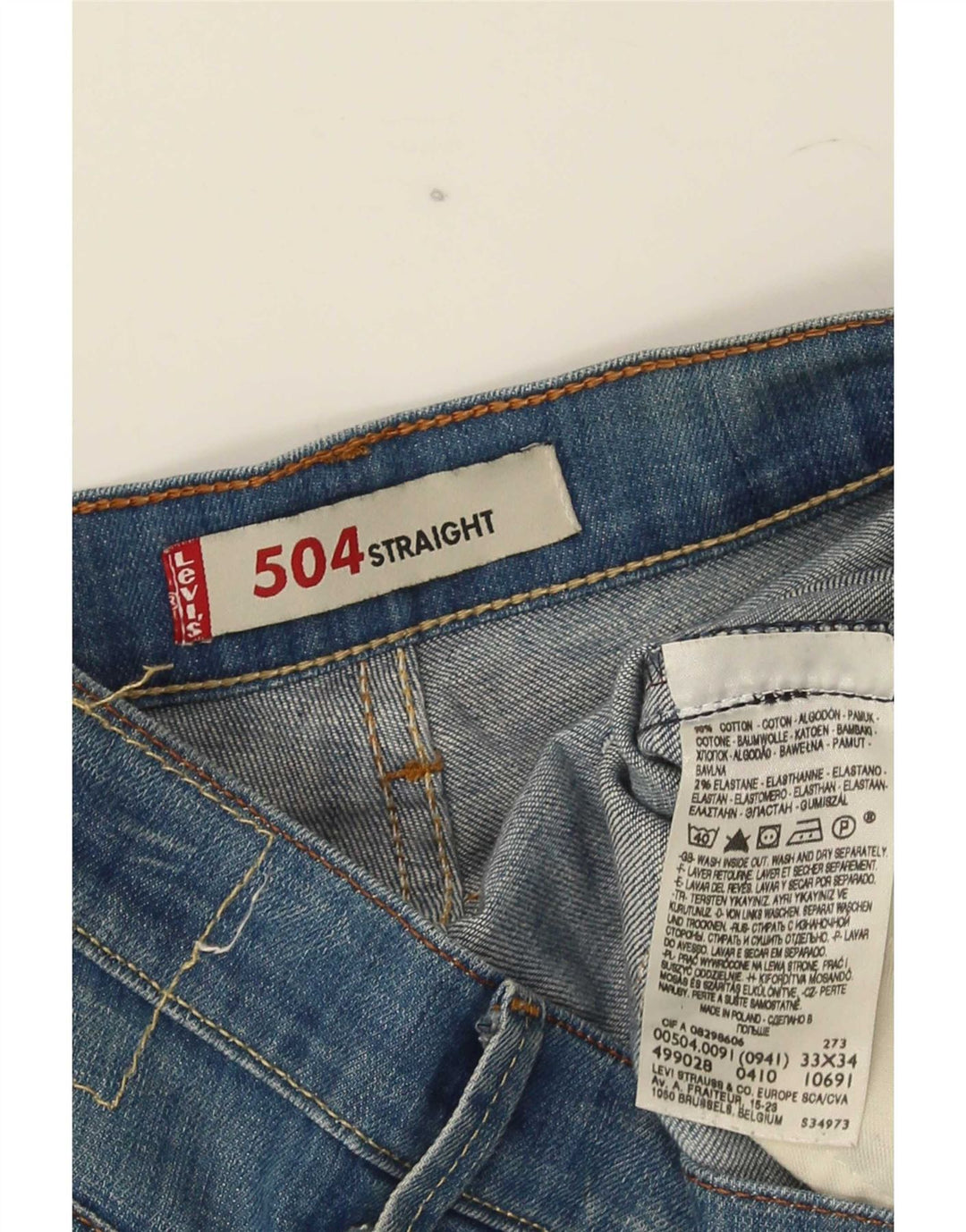 Мужские прямые джинсы Levi's 504 W33 L34 синие, хлопок