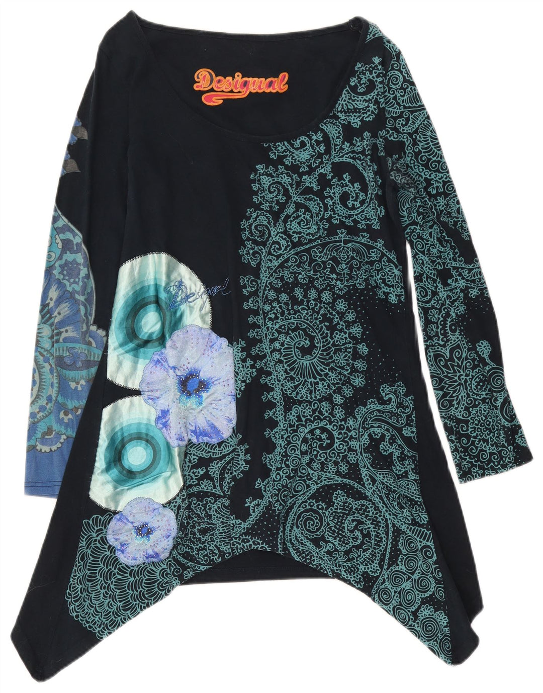 Женская асимметричная туника Desigual с графическим рисунком UK 12, средний черный с цветочным принтом