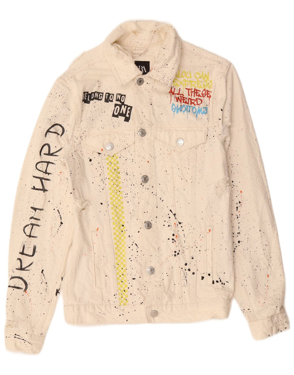 Мужская джинсовая куртка Zara UK 36, маленькая белая в крапинку, хлопок