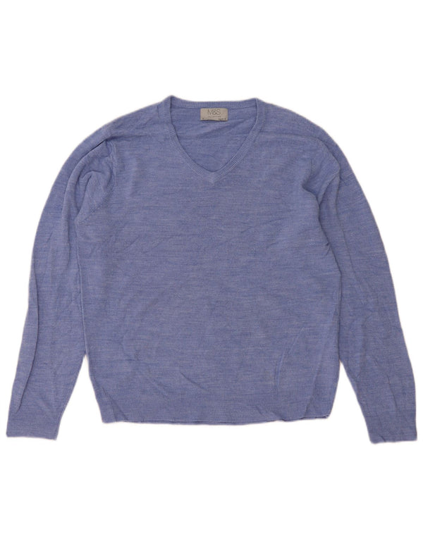 Marks & Spencer Mens Regular Fit V-Neck Jumper Sweater Medium Blue Acrylic