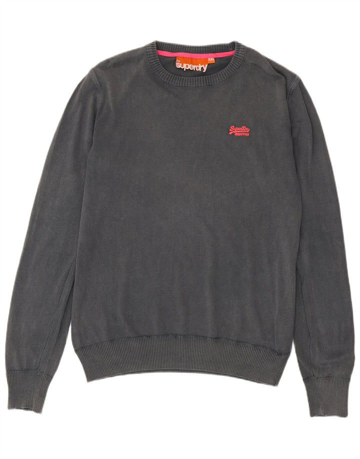 SUPERDRY Мужской свитер с круглым вырезом 2XL, серый хлопок