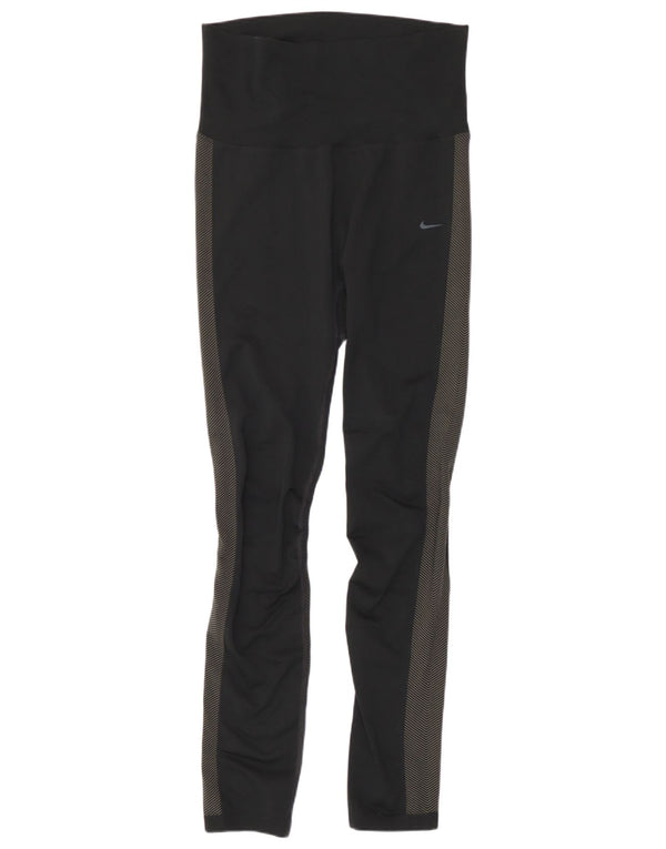 Женские леггинсы Nike Dri Fit UK 12, средний черный, полиэстер с цветными блоками