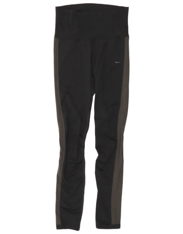Женские леггинсы Nike Dri Fit UK 12, средний черный, полиэстер с цветными блоками