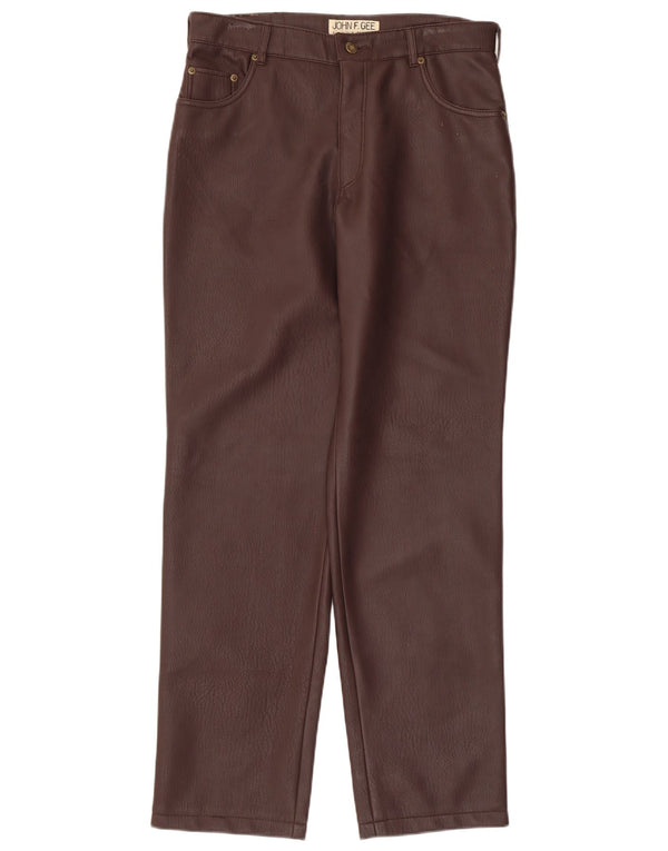 John F Gee Мужские прямые брюки из искусственной кожи IT 48 Medium W32 L31 Коричневые