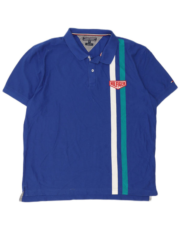 Мужская рубашка-поло обычного кроя Tommy Hilfiger 2XL, синяя, хлопок с цветными блоками