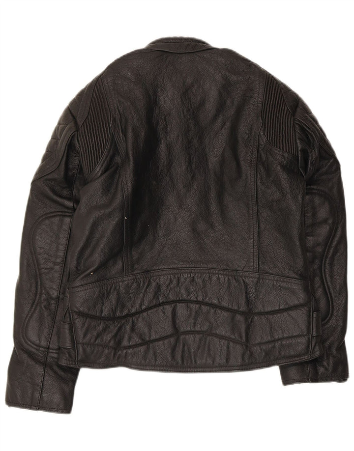 SKINTAN Женская кожаная куртка-гонщик UK 10 маленькая черная кожа