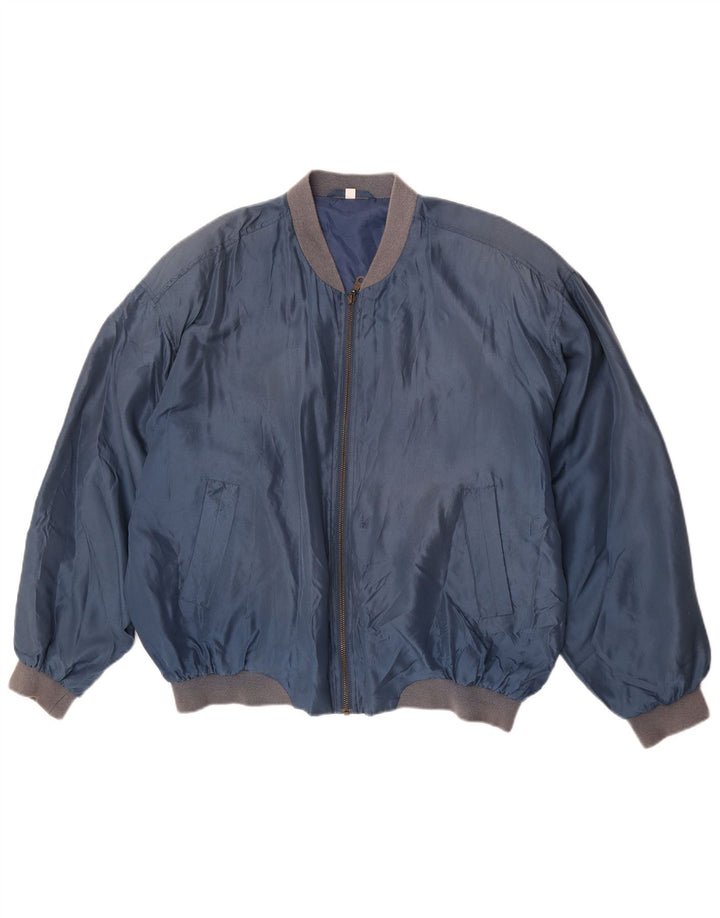 Винтажная мужская куртка-бомбер UK 42 XL, синяя шелковая