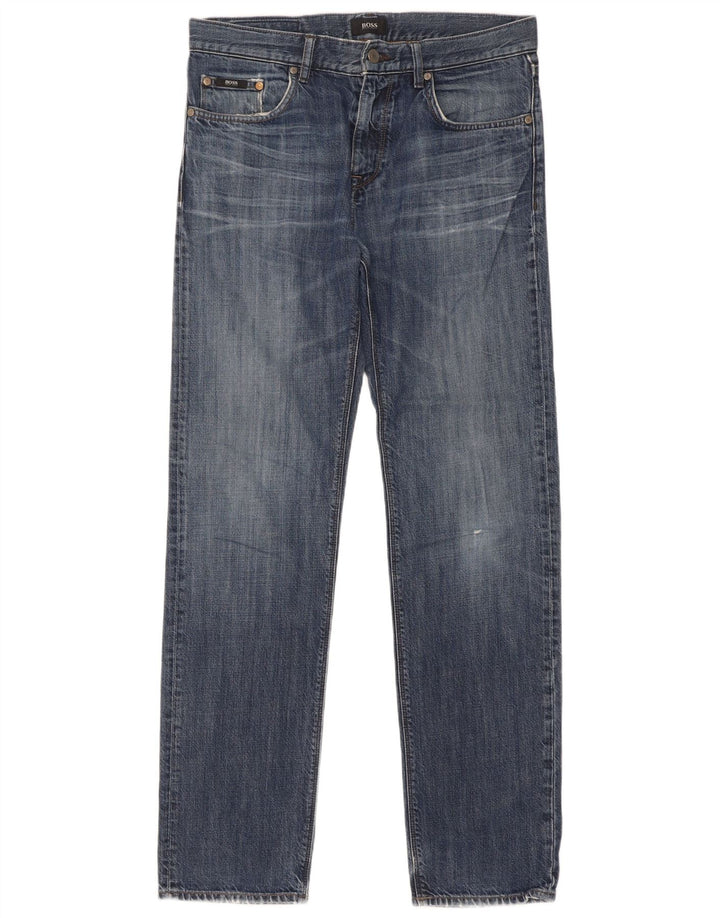 Мужские прямые джинсы Hugo Boss W32 L34 синие, хлопок