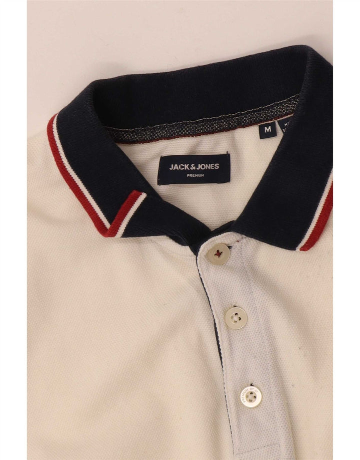 Мужская рубашка-поло Jack & Jones среднего белого цвета с цветными блоками