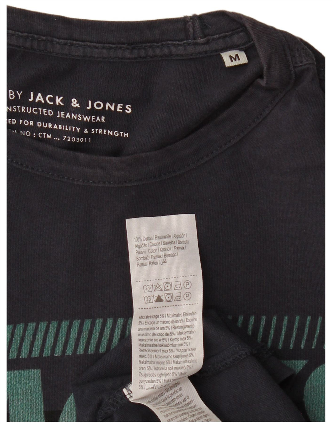 Мужская футболка с рисунком JACK & JONES, топ среднего размера, темно-синий, хлопок