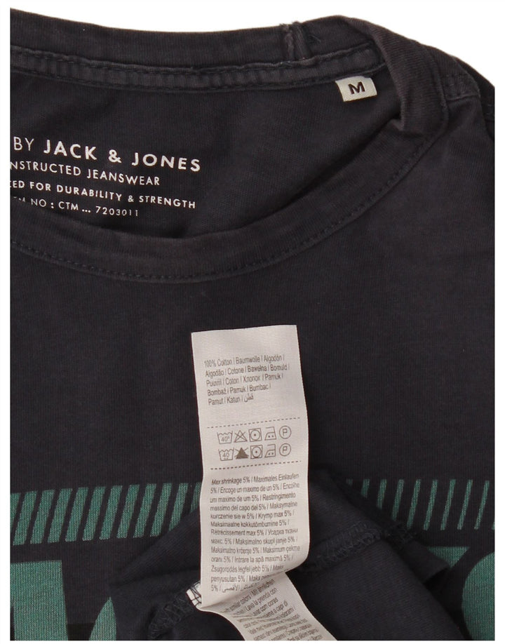 Мужская футболка с рисунком JACK & JONES, топ среднего размера, темно-синий, хлопок