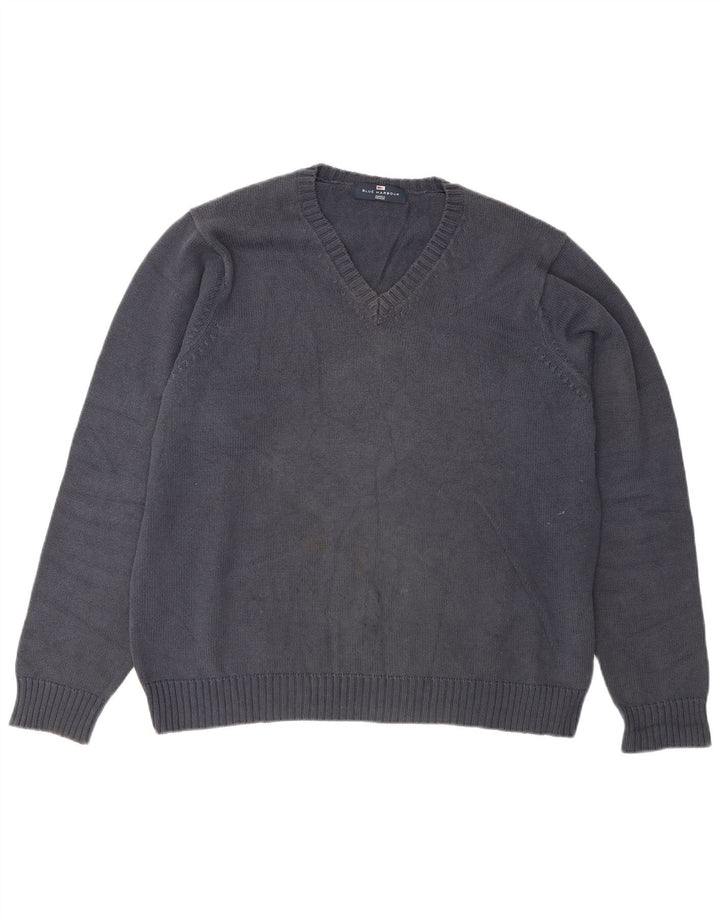 Мужской джемпер с v-образным вырезом Marks & Spencer Blue Harbour, средний темно-синий