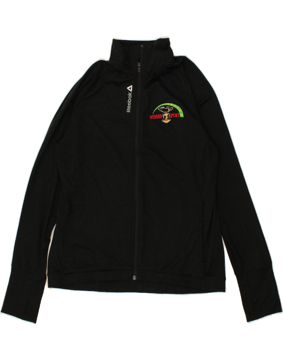 REEBOK Mens Graphic Tracksuit Top Jacket Large Black Polyester Vintage Reebok and Second-Hand Reebok from Messina Hembry 