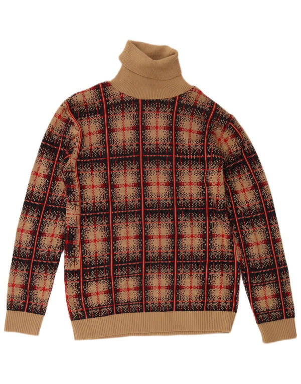 Винтажный женский джемпер с высоким воротником, Великобритания, 18 XL, коричневый шерстяной клетчатый свитер