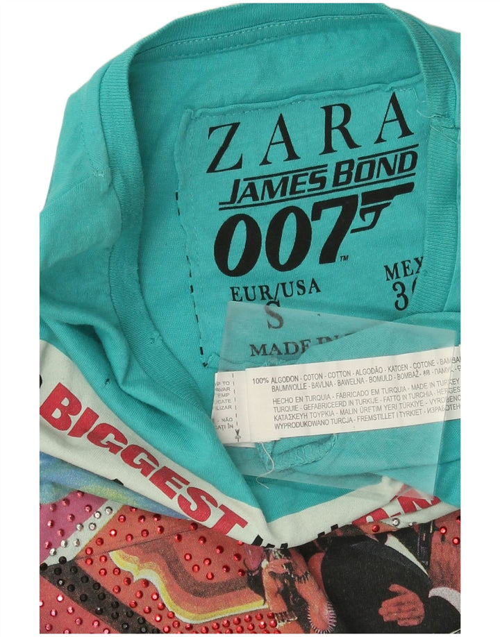 Мужская футболка с рисунком Zara, маленький синий хлопок