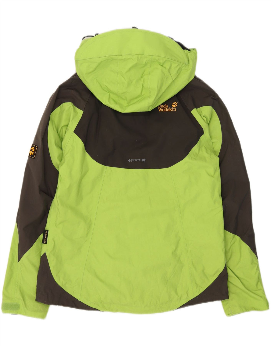 Женская дождевик с капюшоном Jack Wolfskin UK 12/14, средний зеленый цвет с цветными блоками