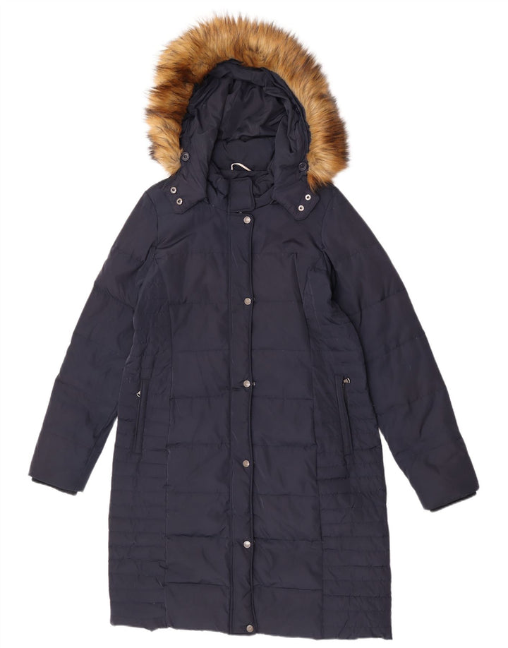 Crew Clothing Женское пуховое пальто с капюшоном UK 12, средний темно-синий полиэстер