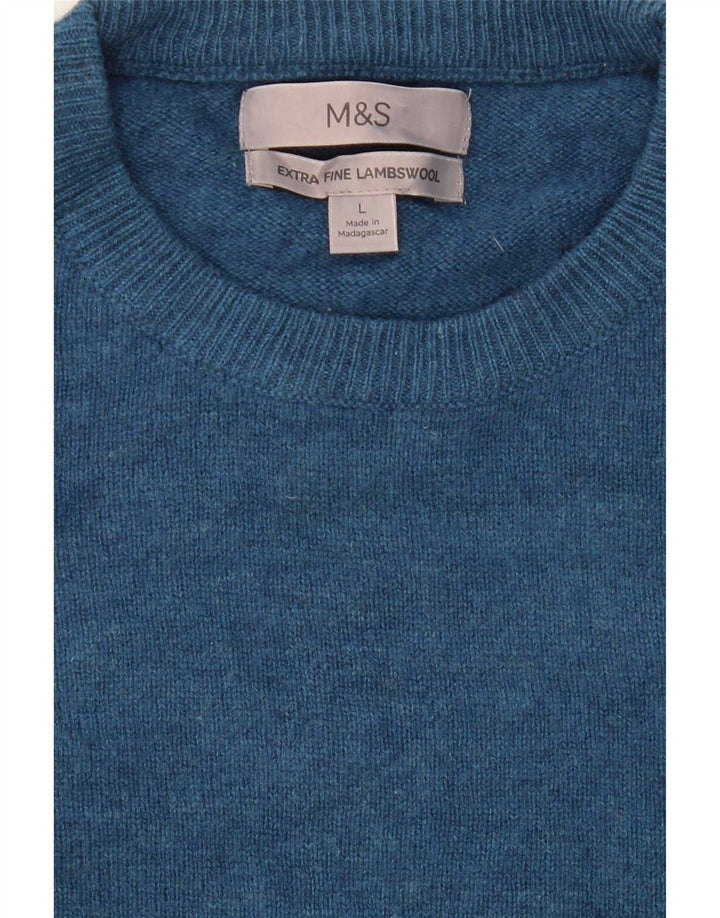 Мужской джемпер с круглым вырезом Marks & Spencer, большой синий из овечьей шерсти